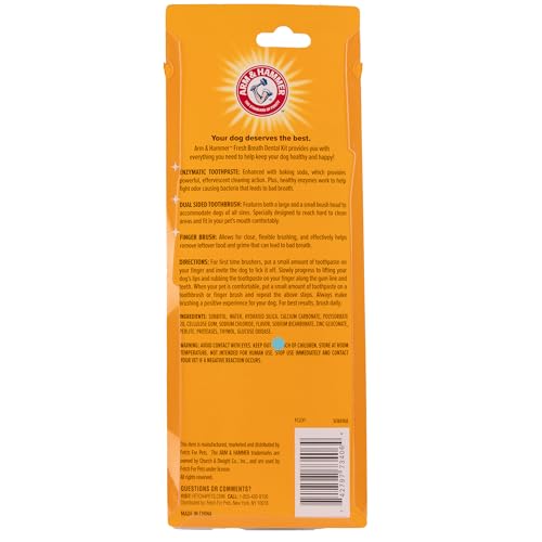 Arm & Hammer for Pets Fresh Breath Enzymatic Dog Dental Care Kit - Includes Dog Toothpaste, Dual Sided Toothbrush and Fingerbrush - Bad Breath Treatment, Chicken Flavor, 2.5 Ounce