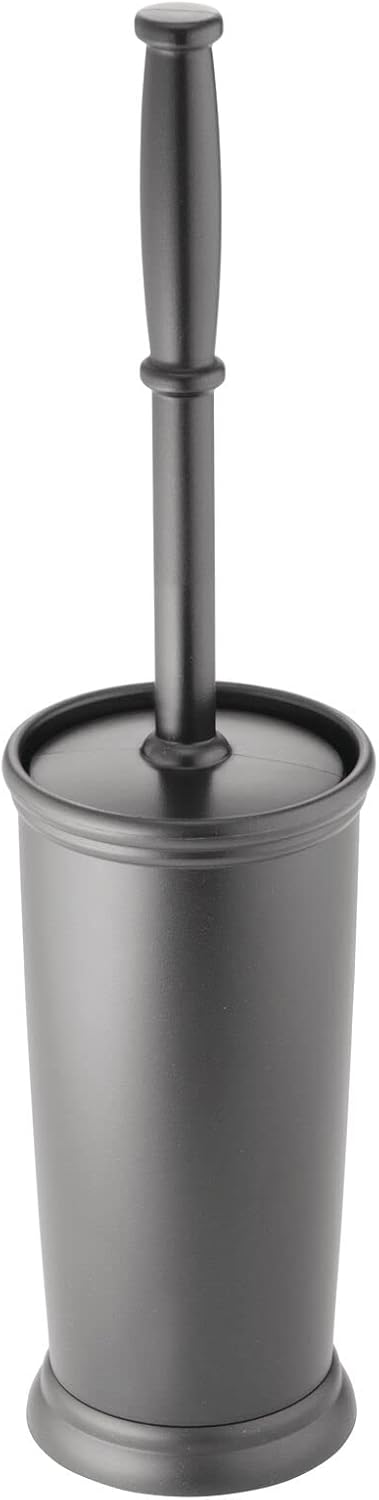mDesign Toilet Bowl Brush and Holder - Covered Bathroom Scrubber in Modern Holder - Space Saving Deep Cleaning Brush -