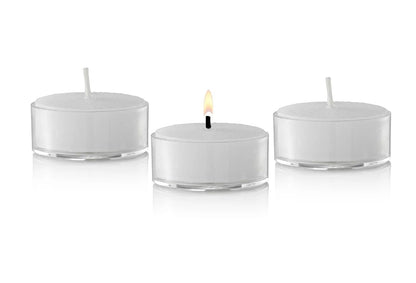 Clear White Tea Lights Candles - 5 Hour Long Burning Unscented White Tealight Candles in Clear Plastic Cups for Home, Wedding, Holiday, Shabbat, Restaurants, Spa or as a Emergency Candle - Set of 125
