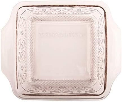 Anchor Hocking Square Baking Dish - Glass - 8 x 8 - Embossed Design in Rose Color