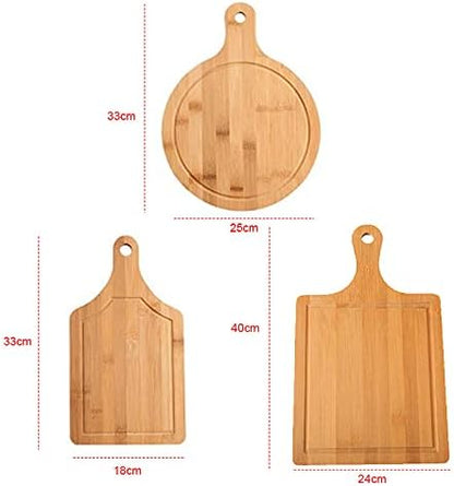 Bamboo Cutting Board, Meat Chopping Boards, Pizza Peel Paddle with Handle for Homemade Baking, Round Board for Pizza,