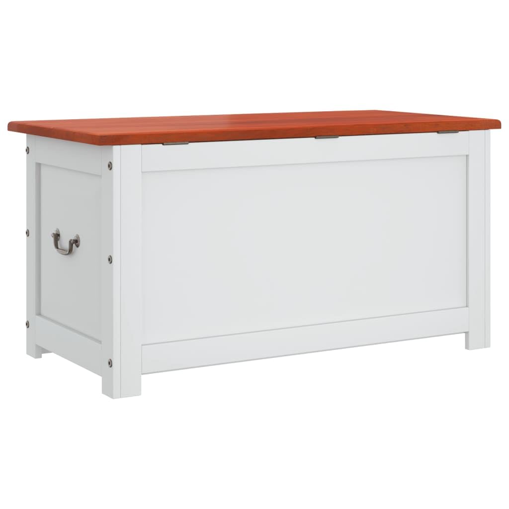 MNISDFL Brown and White Solid Acacia Wood Storage Chest with Gas Lift Lid, 43.3 x 21.7 x 22.4 in Retro Chic Design for Living Room Bedroom Hallway, Multi-Purpose Organizer