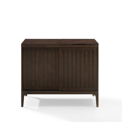 Pemberly Row Modern Record Storage Media Console, 42.13" Wide Wood Cabinet, Dark Brown Finish, Sliding Doors, Adjustable Shelves, Hinged Turntable Compartment, Mid-Century Style Entertainment Center