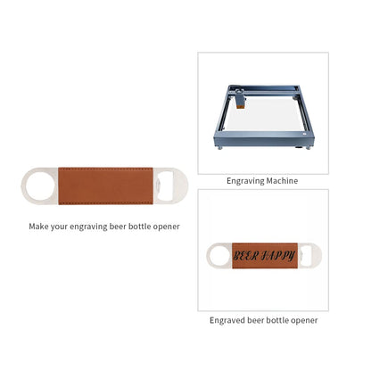 PYD Life 8 Pack Stainless Steel Flat Bottle Opener with Yellow Brown Leather Handle Blanks 1.6" x 7" for Glowforge Xtool Laser Engraing Custom Name Text Patterns,Beer Opener for Kitchen,Bar