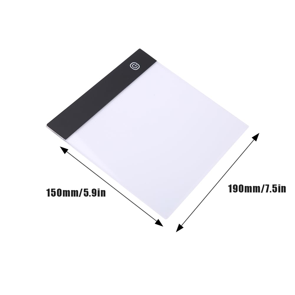 A5 LED Light Box, Tracing Board Drawing Pad Thin Art Stencil Tracer Tablet Copy Table Adjustable Brightness for DIY Diamond Painting Weeding Artists Sketching Animation Embossing Sewing Projects