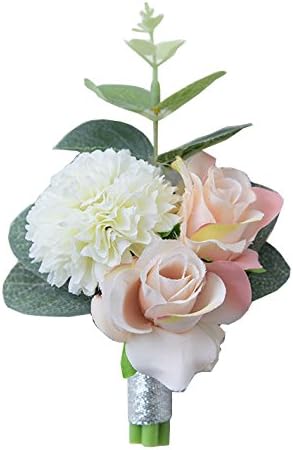 MOJUN Boutonniere and Wrist Corsage Set, Wedding Flowers Accessories for Prom Suit Decoration