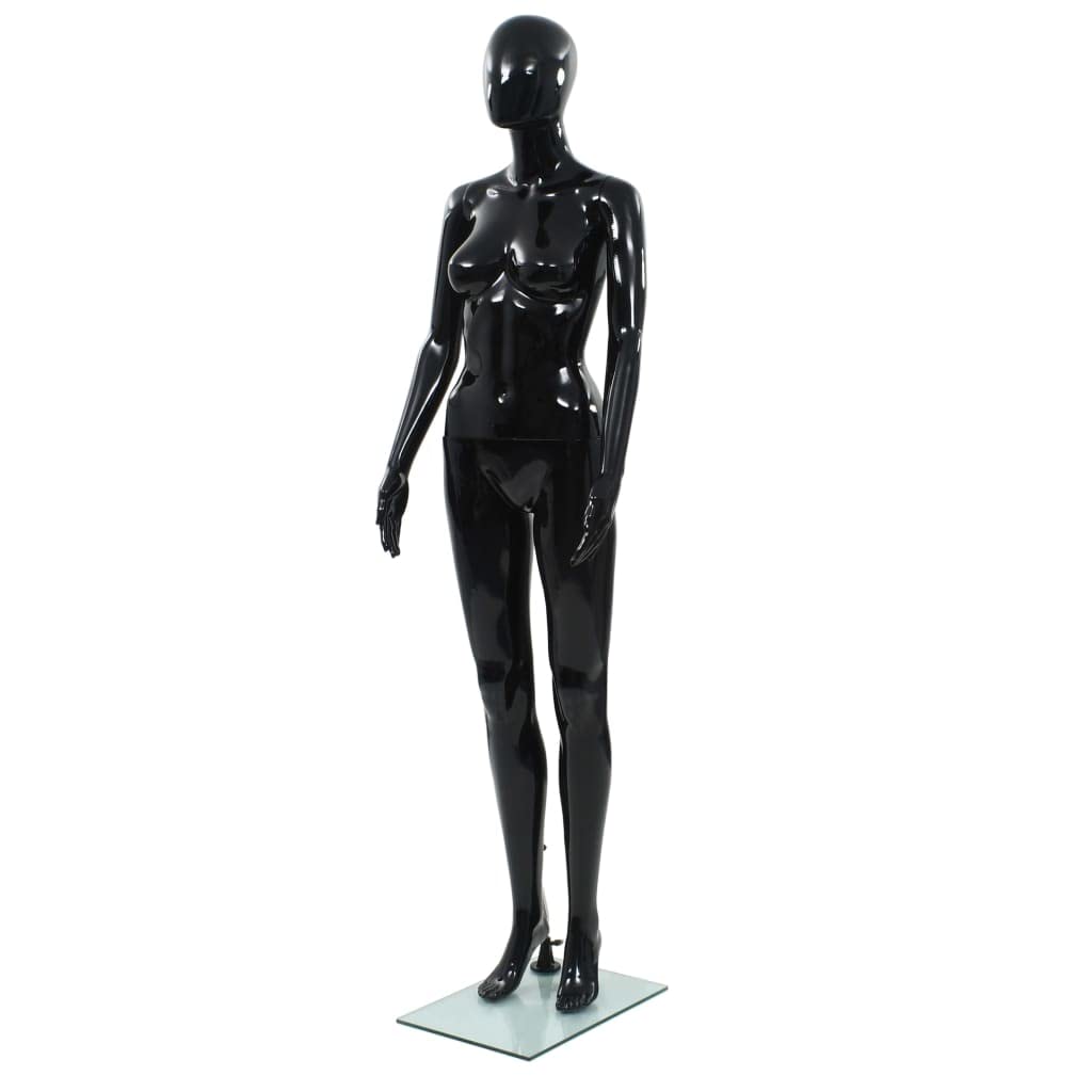 Full Body Female Mannequin, Glossy Black Retail Display Form for Clothing, Wigs, and Shoes, Adjustable Poseable Parts with Sturdy Glass Base, 68.9 Inch