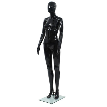 Full Body Female Mannequin, Glossy Black Retail Display Form for Clothing, Wigs, and Shoes, Adjustable Poseable Parts with Sturdy Glass Base, 68.9 Inch
