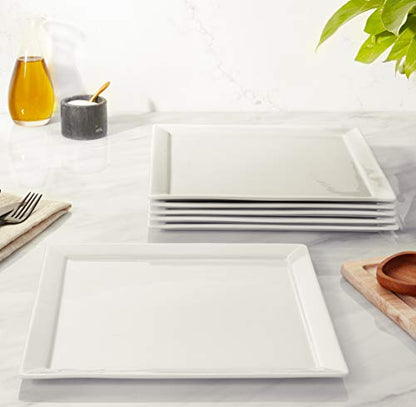 Fortessa Fortaluxe SuperWhite Vitrified China Dinnerware, Tavola 12-Inch Square Flat Bottom Plates, Set of 6