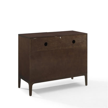Pemberly Row Modern Record Storage Media Console, 42.13" Wide Wood Cabinet, Dark Brown Finish, Sliding Doors, Adjustable Shelves, Hinged Turntable Compartment, Mid-Century Style Entertainment Center