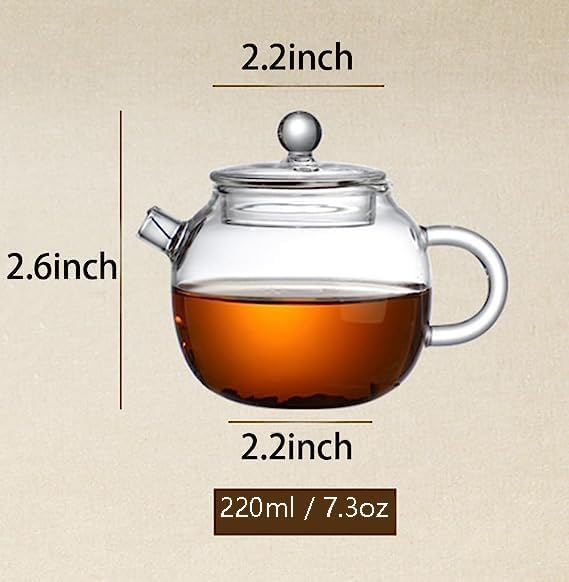 123Arts Mini Tea Pot, Clear Glass Teapot, Small Teapot for One Person Use, 220ml/7.3oz