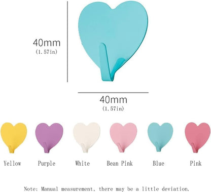 6 Pack Heart Shaped Decorative Wall Hooks, Stainless Steel Strong Adhesive Hooks for Home Kitchen Bathroom