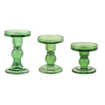 BTGLLAS 3-Piece Set of Green Glass Candlestick, Crystal Candlestick Holder Holder and Conical Candle, Christmas Candle Holder Decoration, Family Living Room Wedding Candle Holder (green1set)