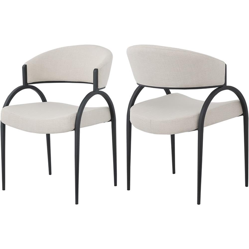 Meridian Furniture 931Beige-C Privet Collection Modern | Contemporary Dining Chair with Soft Beige Linen Textured Polyester Fabric, Matte Black Iron Frame, 20.5" W x 22.5" D x 31.5" H, Beige, Set of 2
