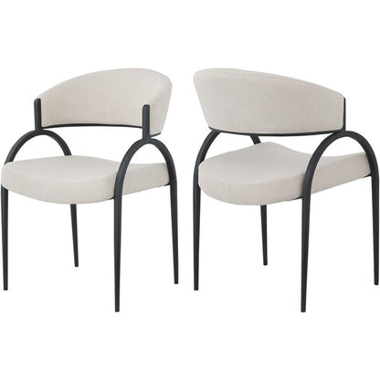 Meridian Furniture 931Beige-C Privet Collection Modern | Contemporary Dining Chair with Soft Beige Linen Textured Polyester Fabric, Matte Black Iron Frame, 20.5" W x 22.5" D x 31.5" H, Beige, Set of 2
