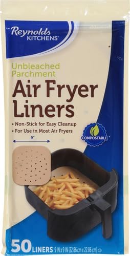 Reynolds Kitchens Air Fryer Liners - Disposable Unbleached Parchment Paper Sheets, 50 Count (Pack of 2)