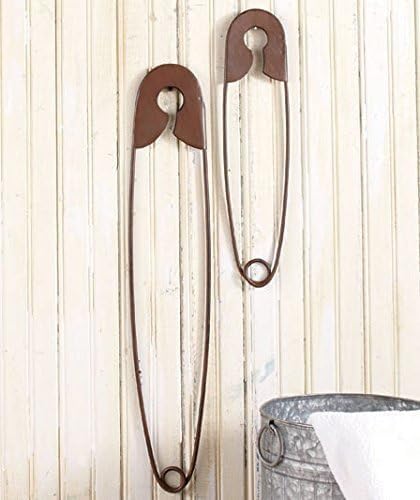 Collections-Etc Large Hanging Metal Safety Pins - Set of 2 for Laundry Room Wall Decoration