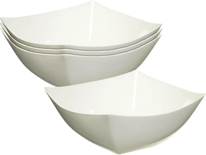 Square Fancy White Plastic Serving Bowls, 16oz (4 Count) for Catering, Parties & Events