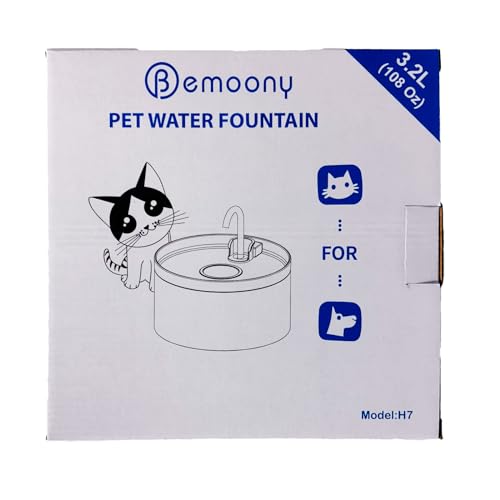 Cat Water Fountain: 108oz/3.2L Cat Fountain Super Silent Pet Drinking Dispenser - Water Fountains for Kitty Indoor - Quiet Pump and Faucet Design - Suitable for Cats and Dogs - BEMOONY