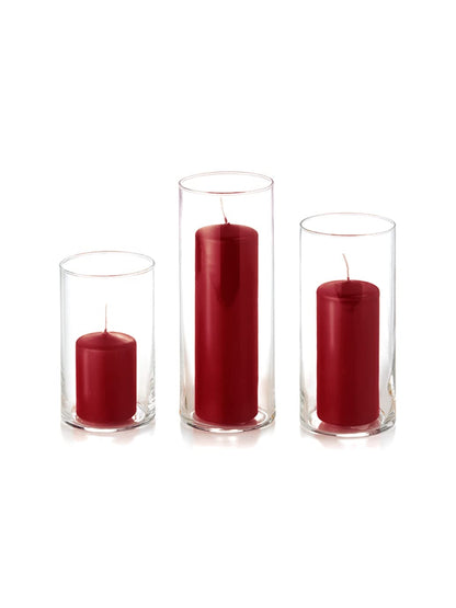yummi Set of 36 Slim Pillars and Cylinder Vases - Burgundy