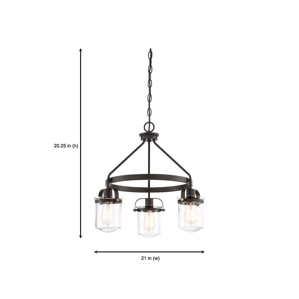 DESIGNERS FOUNTAIN Jaxon 3-Light Oil Rubbed Bronze Industrial Chandelier with Clear Glass Shades for Dining Rooms, 90683-ORB
