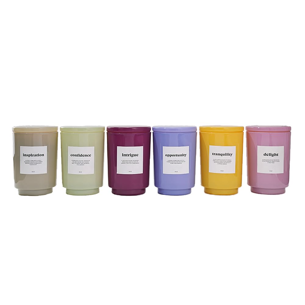 AromaLight 8.5oz with Lid Glass Jar Candle in Yellow – Tonka Bean & Amber Scent, Tranquility Collection, Soy Wax Mini Jar