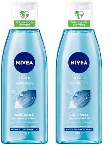 NIVEA Refreshing Toner 200ml | With Lotus & Hydramine | Effective Makeup Remover | Gently Cleanses and Moisturises Skin | Eliminates Impurities | For Normal & Combination Skin (Pack of 2)