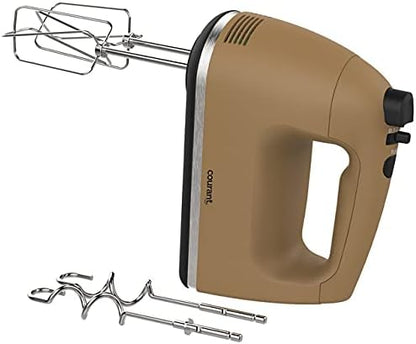 Courant Hand Mixer 5-Speed with Turbo Function, Set of Beaters and Dough Hooks, Perfect for Cooking and Baking, Brown