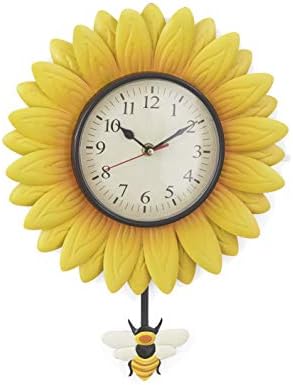 Wall Hanging Flower Clock with Analog Number Face, Sunflower Design