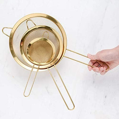 Stainless Steel Fine Mesh Oil Strainer, Golden Flour Sifter, Baking Tools, Medium Size