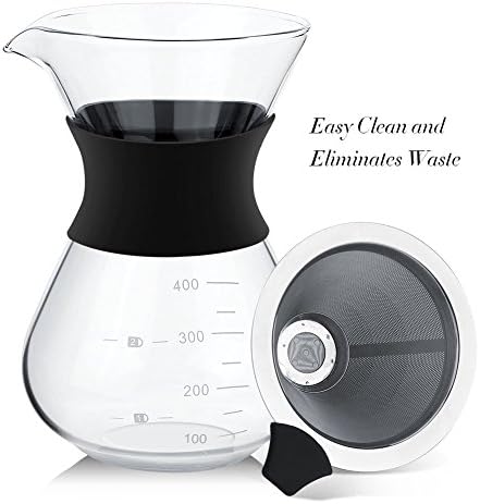 Yosoo 400ml Manual Hand Drip Coffee Maker Pot with Stainless Steel Filter