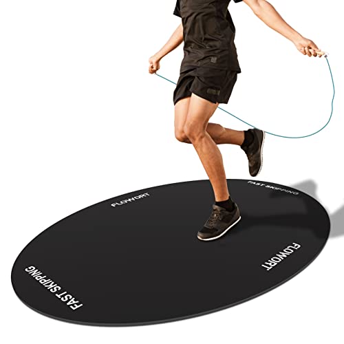 Jump Rope Mat Large Rubber Exercise Mat Indoor Outdoor Shock Absorbing Mat Non-Slip Oval Design for Floor & Rope Protection, Workout Mats for Home Gym Flooring(Black)