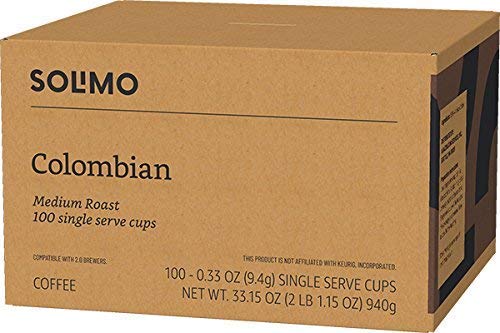 Solimo Medium Roast Colombian Coffee Pods - Compatible with Keurig 2.0 | 100 Count (Pack of 2)
