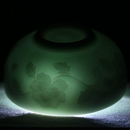 Chinese Rice Bowl 10oz Celadon Dinnerware, Engraved Peony Porcelain Bowl, 4.5 Inch in Sky Blue