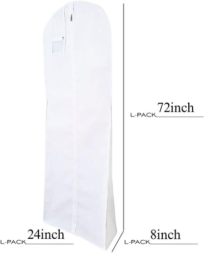 L-Pack Extra Long Wedding Dress Garment Bag, White Clothes Cover for Storage or Travel (72-in)