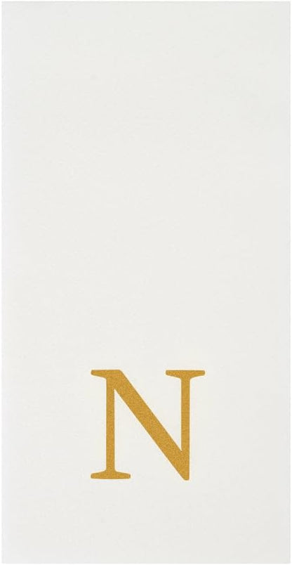 15.8 7.9 Inch 50 Luxenap X Linen-Feel Guest Towels, Lettered Hand Towels - Gold Letter 'N', Sans Serif Font, White