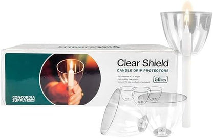Concordia Supply Clear Shield Candle Drip Protectors - Pack of 50 Wax Catchers for Church Vigils & Christmas Eve