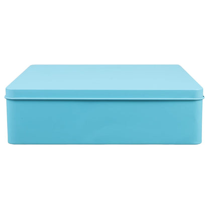 Ipetboom Large Square Tin Storage Box with Lid Extra Large Metal Container for Home Organization for Cookies Snacks and Packaging Sturdy Tinplate Blue