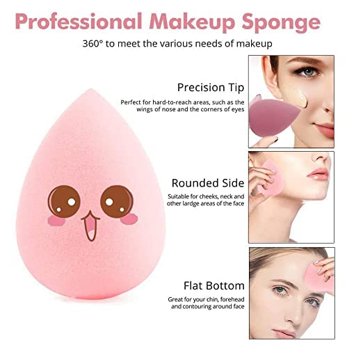Beauty Blender Sponge Set – 7-Piece Multi-Color with 1 mini Makeup Sponges for Liquid, Cream, and Powder (Pink)