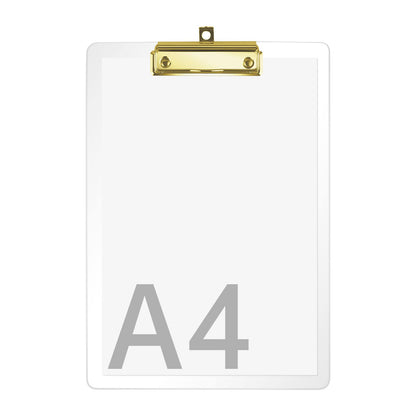 Moocci Thick Acrylic Clear Clipboards Cute Transparent Bulk Gold Clipboard with Strong Clip and Hidden Hanging Hole for A4 Paper, Art Student, Drawing, Office, School, Warehouse, Classroom, 9PC