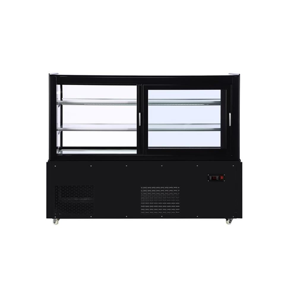 Pemberly Row 60" Refrigerated Bakery Display Case, Black Finish, 176 cu. ft. Capacity, Stainless Steel Frame, Curved Glass Design, Digital Temperature Control, Sliding Doors, Adjustable Shelves,