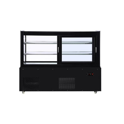 Pemberly Row 60" Refrigerated Bakery Display Case, Black Finish, 176 cu. ft. Capacity, Stainless Steel Frame, Curved Glass Design, Digital Temperature Control, Sliding Doors, Adjustable Shelves,