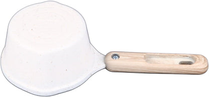 Kitchen Aluminum Nonstick Sauce Frying Pan with Wooden Handle and Pour Spouts for Heating, Boiling, Frying (White)