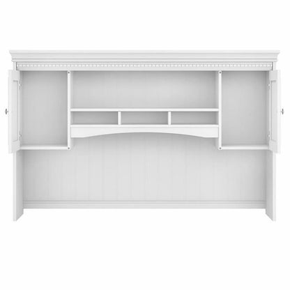 Bush Home Fairview 60W Hutch for L Shaped Desk in Pure White and Shiplap Gray