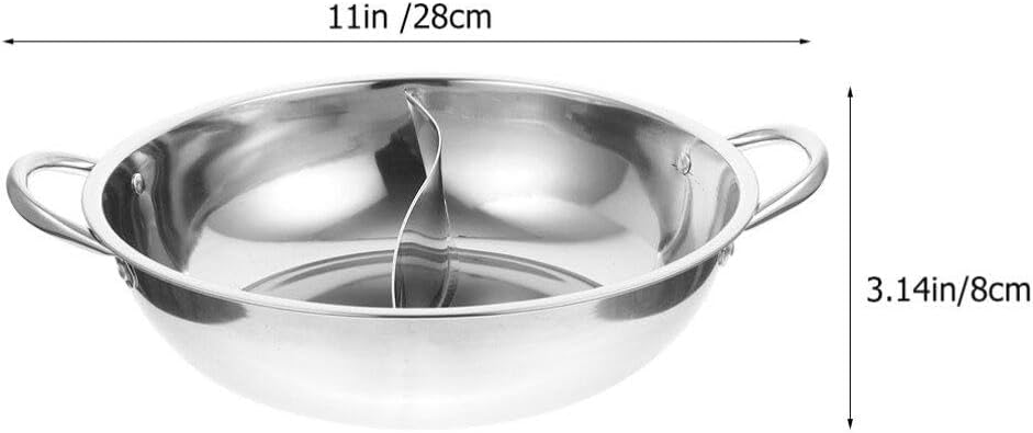 Shabu Hot Pot with Divider, Stainless Steel Dual Sided Soup Cookware for Induction Cooktop & Gas Stove, 28cm