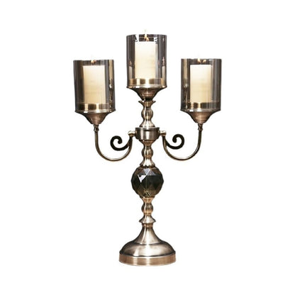 Candlestick Holders Retro Metal Glass Three-Head Candlestick Light Luxury Home Decoration Ornaments Candle Holder Candle Holders(Small)