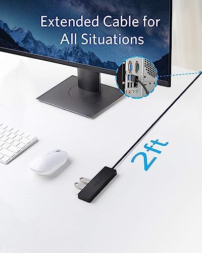 Anker 4-Port USB 3.0 Hub with 5Gbps Data Transfer, Ultra-Slim USB-C Connector Hub, for MacBook, iMac, Surface, Mobile HDD, and More (2 ft USB-C Connector, Charging Not Supported)