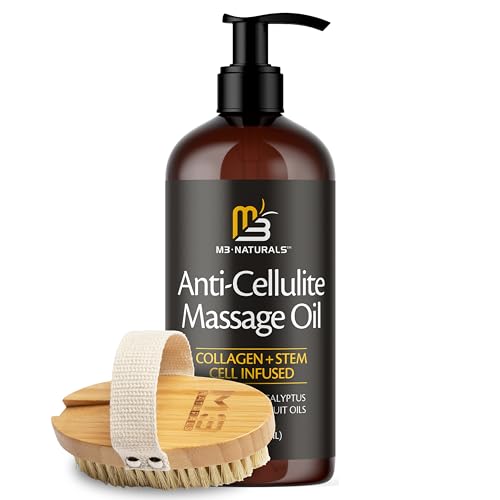 M3 Naturals Firming Body Massage Oil with Collagen & Stem Cell – Helps Smooth The Appearance of Cellulite & Improve Skin Texture – Refreshing Aromatherapy Body Oil for Legs & Full Body – 16 Fl Oz