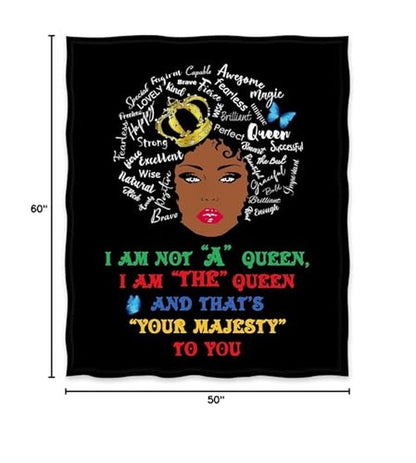 Jekeno African American Black Girl Lady Blanket I AM The Queen Print Gifts for Women Kids Girls Female Friends Home Bedroom Living Room Decor Soft Cozy Plush Throw Blankets Black 50"x60"