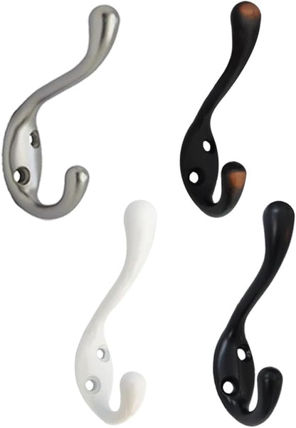 QCAA Premium Quality Heavy Duty Coat and Hat Hook Hanger 3-3/8" Zinc Die Cast Satin Nickel 10 Pack